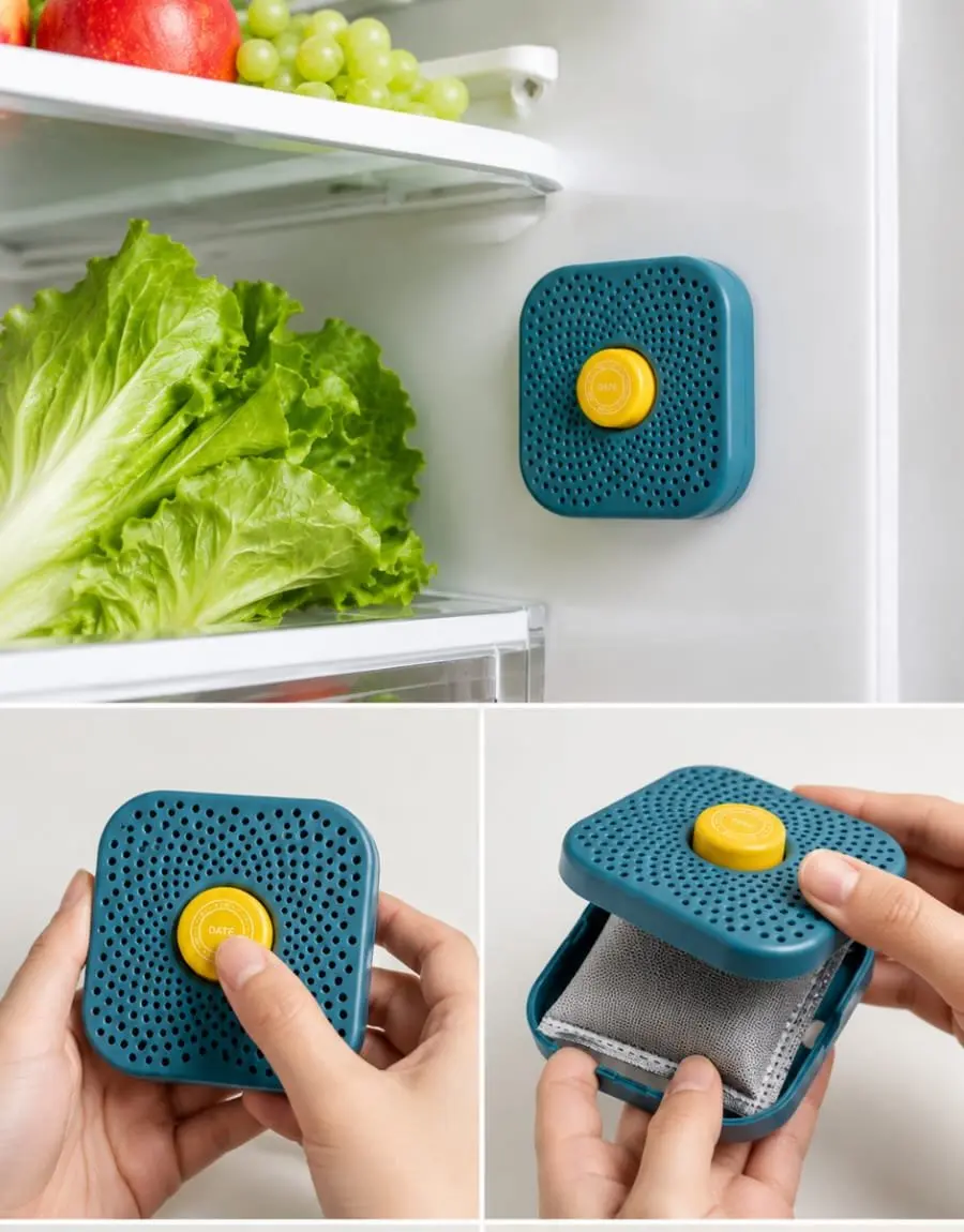 ফ্রিজে লাগানো reusable odor absorber box এবং refill pouch